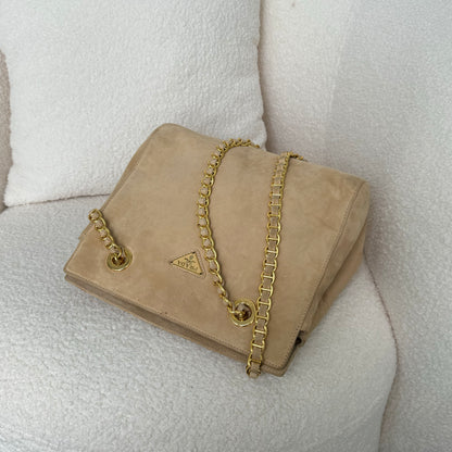 Prada Small Tote in Beige Suede