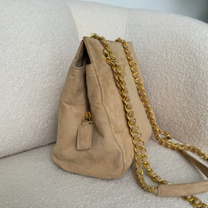 Prada Small Tote in Beige Suede