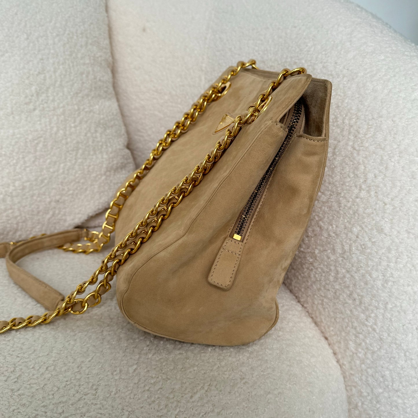 Prada Small Tote in Beige Suede