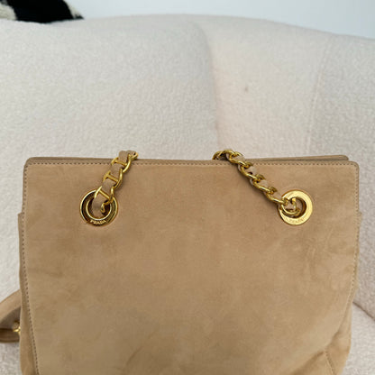 Prada Small Tote in Beige Suede