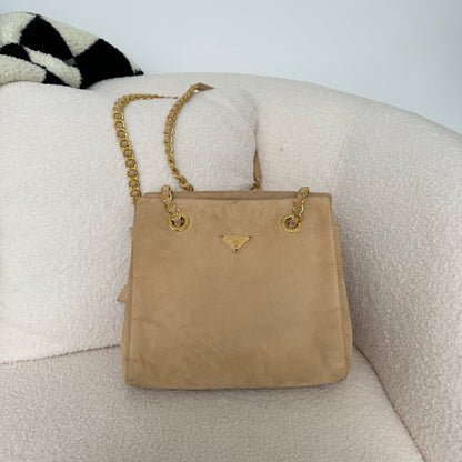 Prada Small Tote in Beige Suede